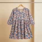 Lavender cotton kurti with floral print, front view — Aaveno